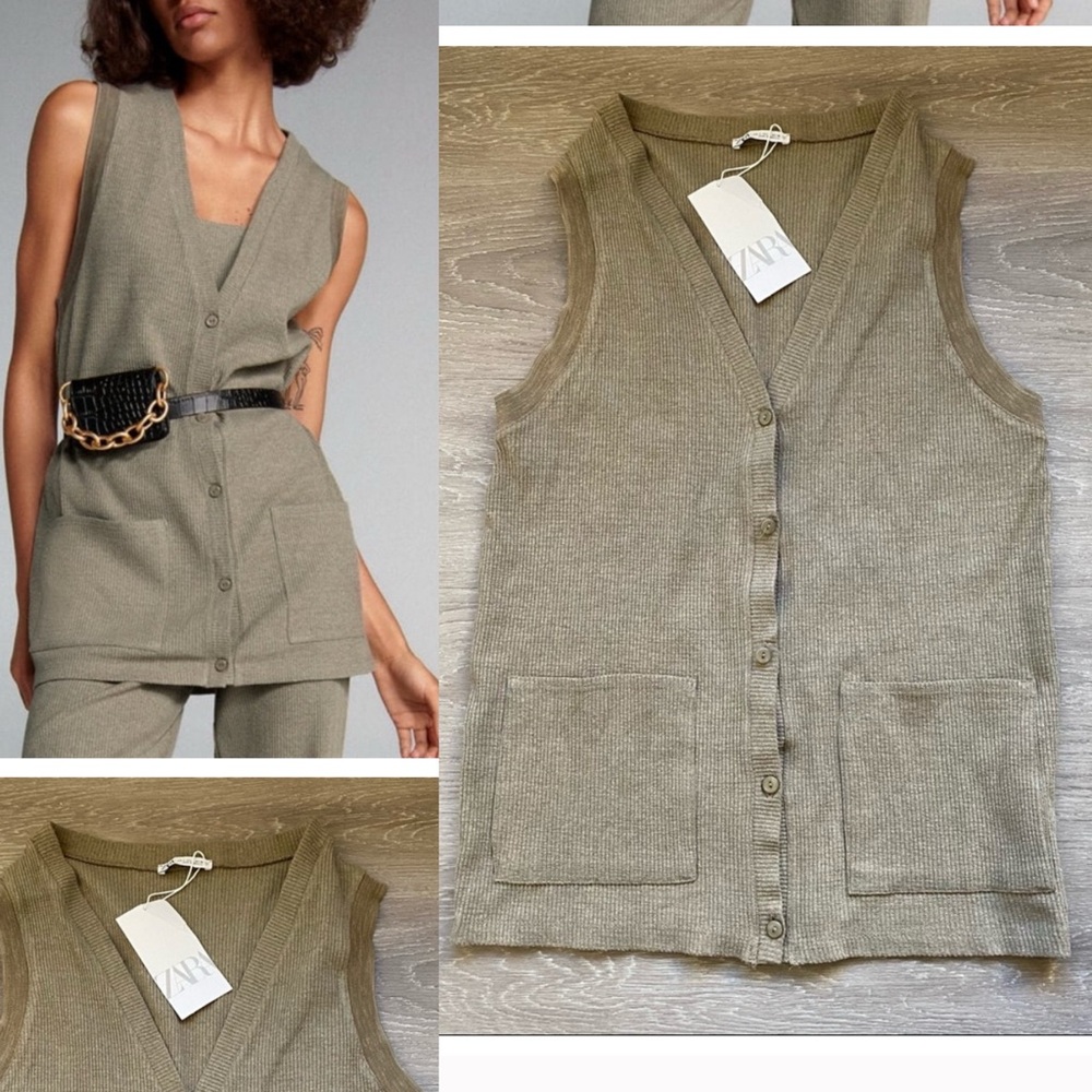 Zara NWT knit sleeveless button front vest